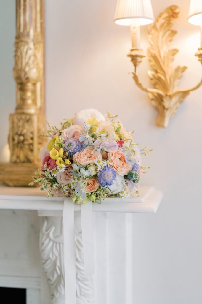 Pastel bridal bouquet at The Merrion Hotel Dublin