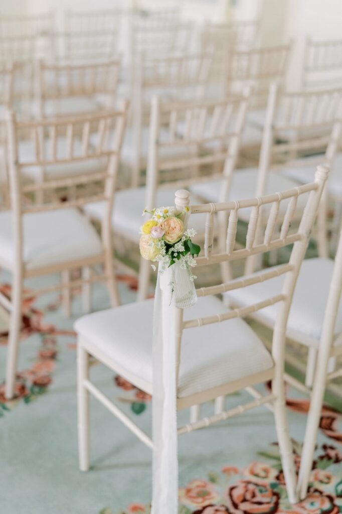 Pastel aisle flowers at The Merrion Hotel Dublin wedding