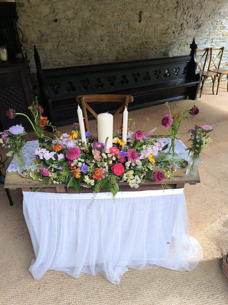 Outdoor ceremony flowers at Martinstown House wedding in Kildare