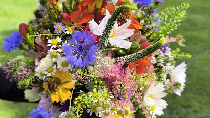 Colourful wildflower bridal bouquet at Martinstown House, Kildare
